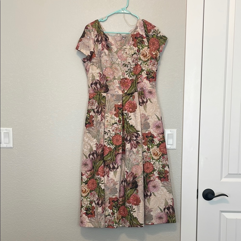 Adrianna Papell Cream Pink Flutter Sleeve Midi Dress